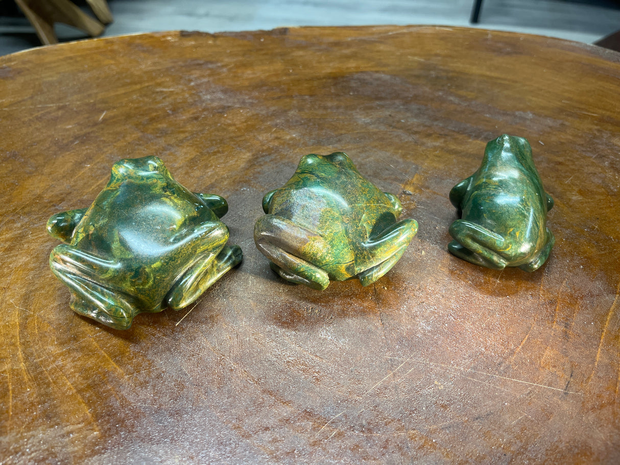 Set of 3 Green Stone Frogs Handmade In Malawi