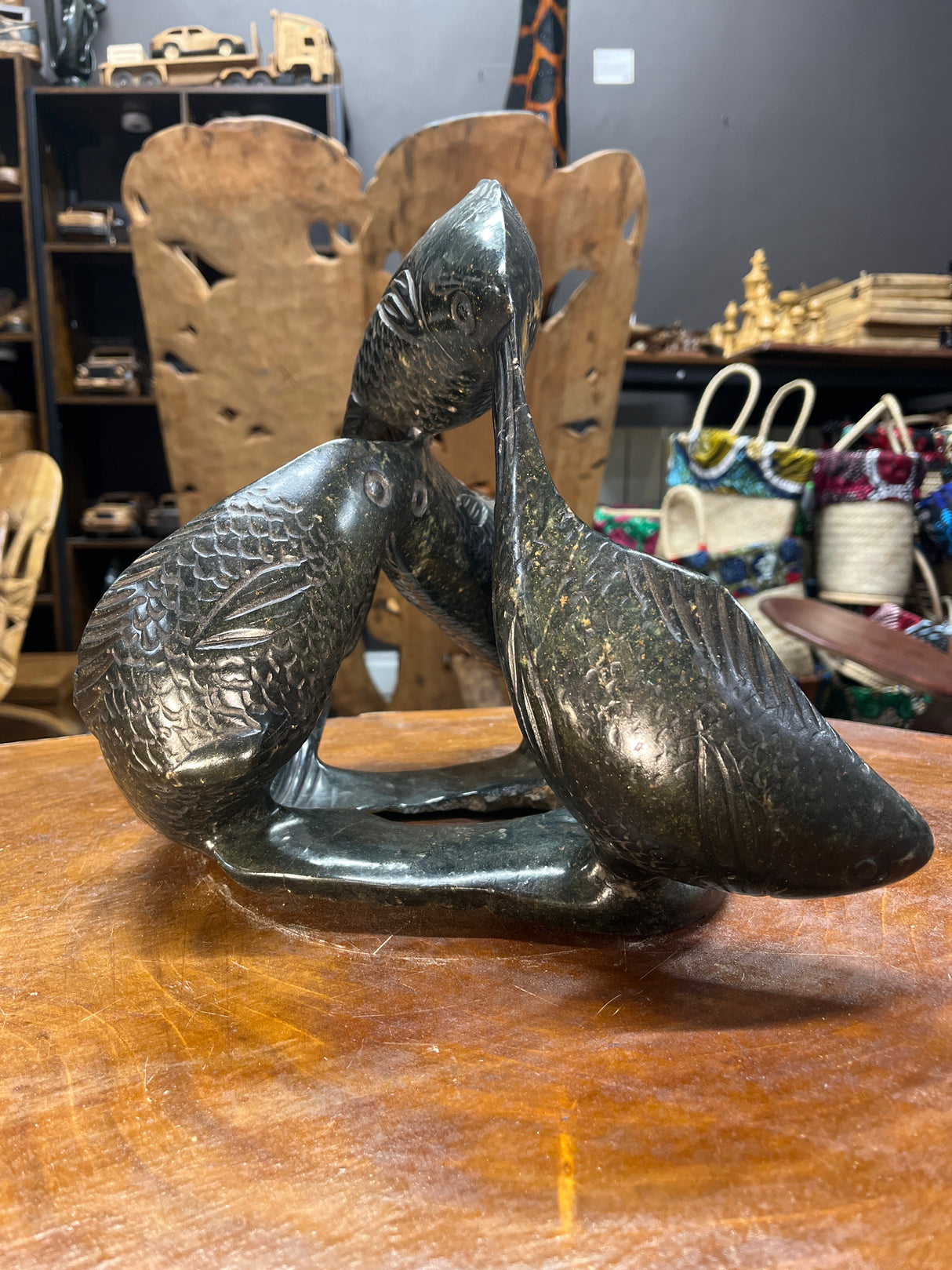 Swirling Stone Fish Sculpture