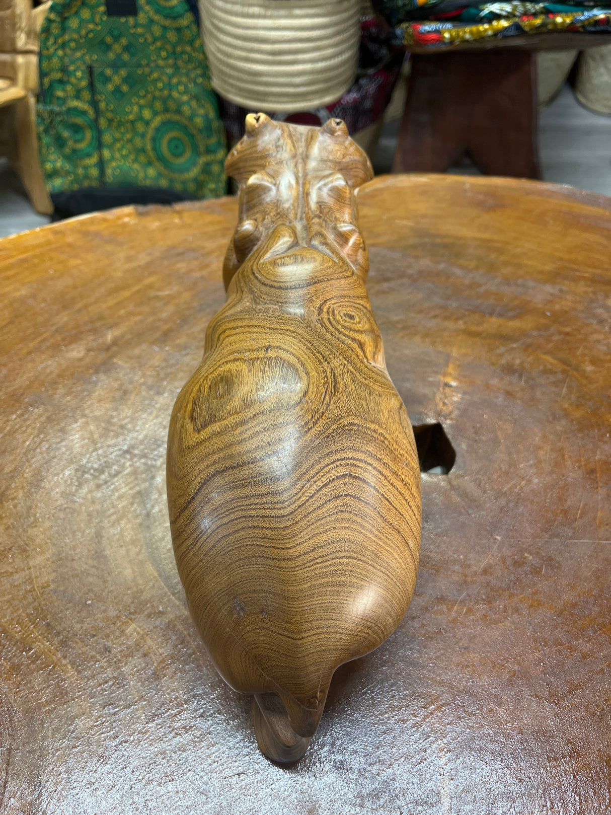 Hand Carved Wooden Hippo - Mouth Open With Teeth