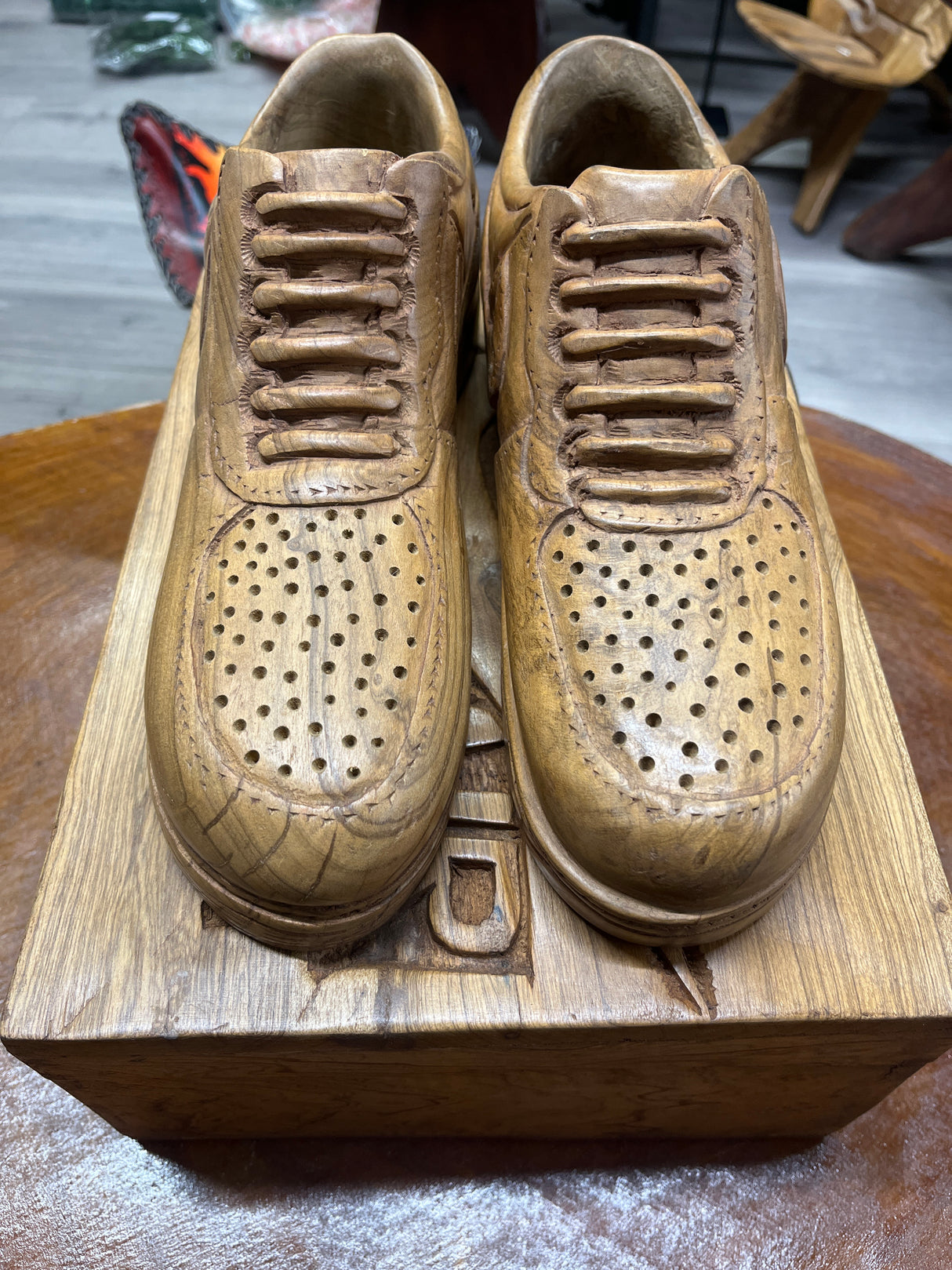 Pair of Nike Air Force One Low with Wooden Box V1.1 Hand Carved Mahogany Display Piece