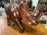 Large and heavy Hand Carved Wooden Standing Rhino Curio (Muscular Look)