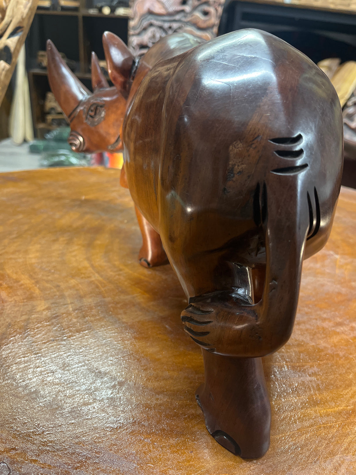 Hand carved Wooden Standing Rhino Curio (Big and Strong Look)