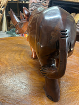 Hand carved Wooden Standing Rhino Curio (Big and Strong Look)