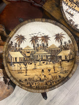Handmade Wicker, Cloth and Banana leaf Decorative Tray - African Village Scene