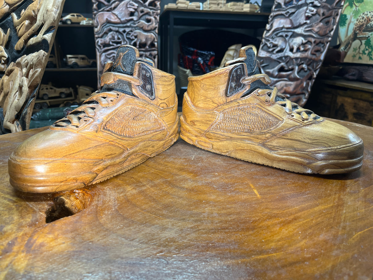 Pair of Jordan 5 V1.1 Hand Carved Mahogany Display Piece