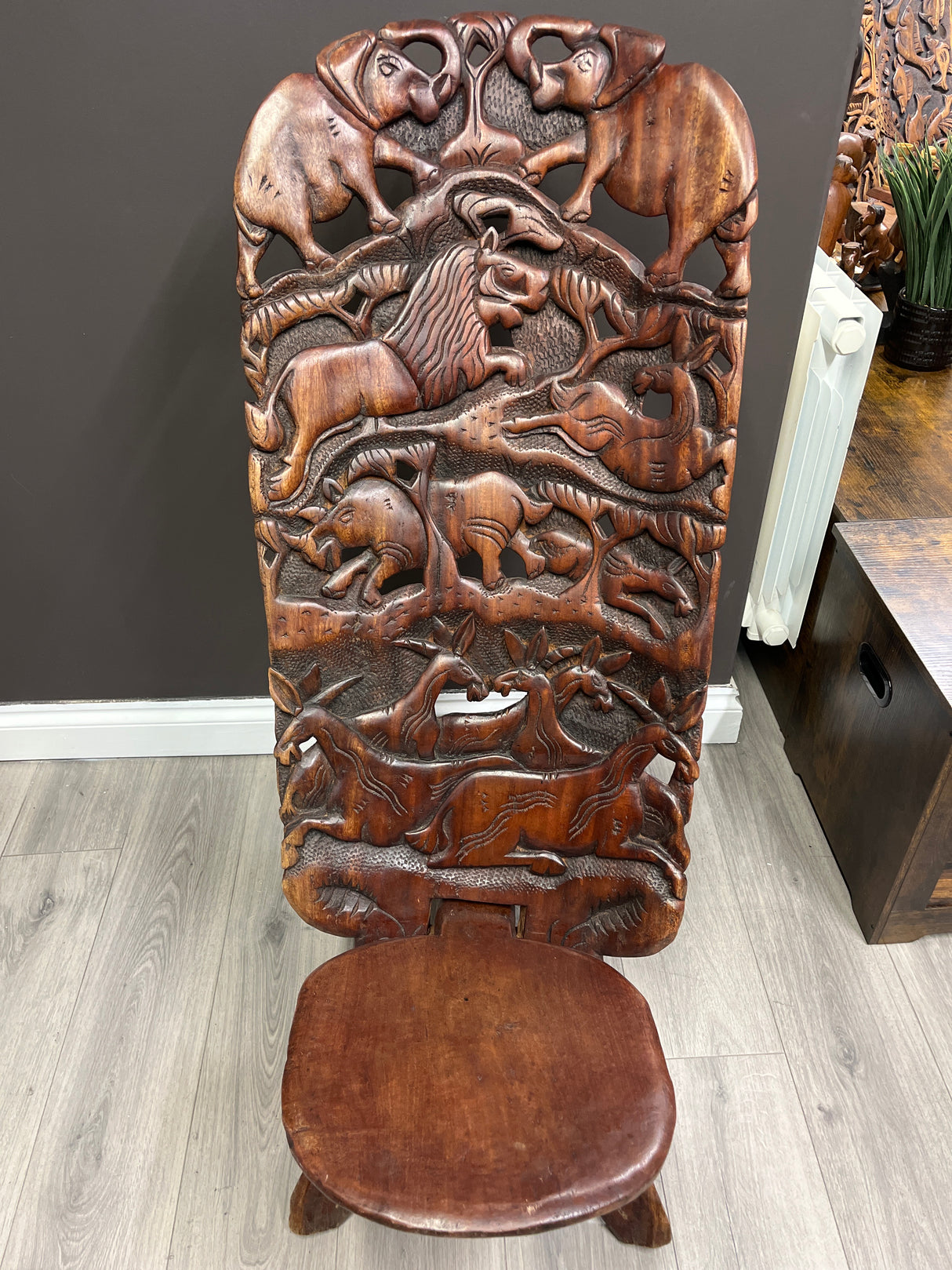 Large Functional Hand Carved Malawian Animal Story Chair