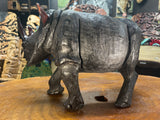 Large Black Hand Carved Wooden Textured Ebony Rhino Malawi