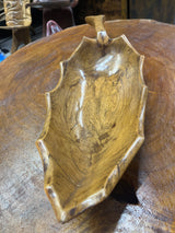 Medium Size Handmade Wooden Leaf Salad and Serving Dish (Long Stem)