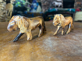 Set of Two Handmade Wooden Burnt Lions
