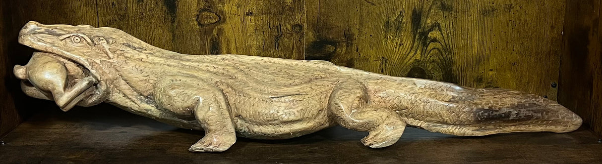 Hand Carved Mahogany Komodo Eating Prey