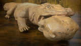 Hand Carved Mahogany Komodo Eating Prey