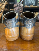 Pair of Nike Air Force One High V1.1 Hand Carved Mahogany Display Piece