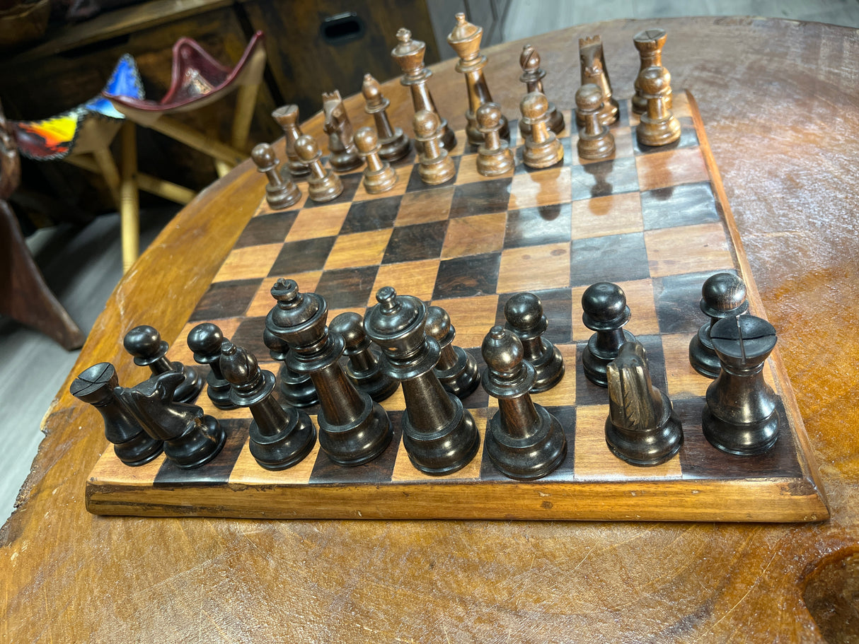 Handmade Chess Board with Ebony and Mahogany Pieces