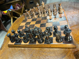 Handmade Chess Board with Ebony and Mahogany Pieces