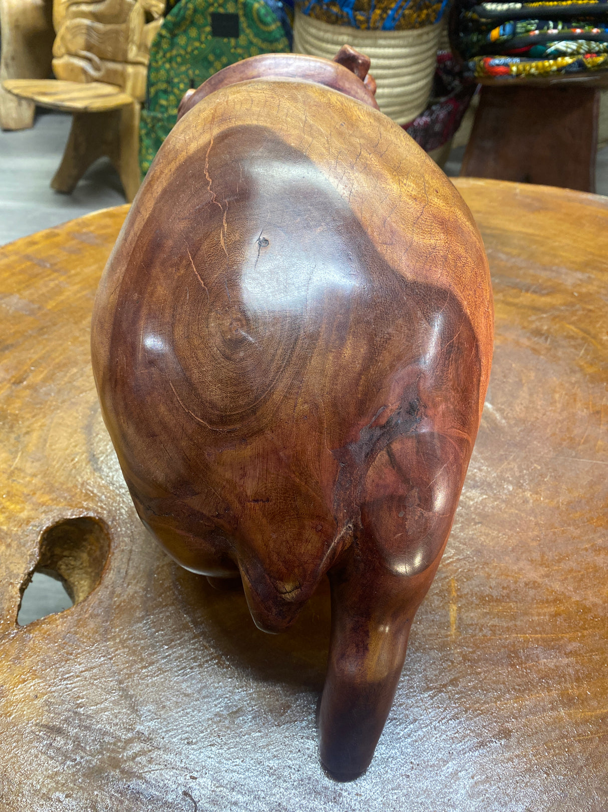 Big Reddish Colour Hand Carved Wooden Hippo - Mouth Closed (Heavy Piece)