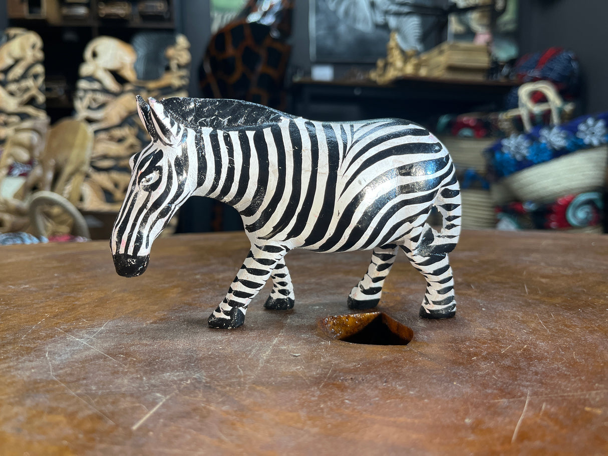 Hand Carved Wooden Painted Striped Zebra
