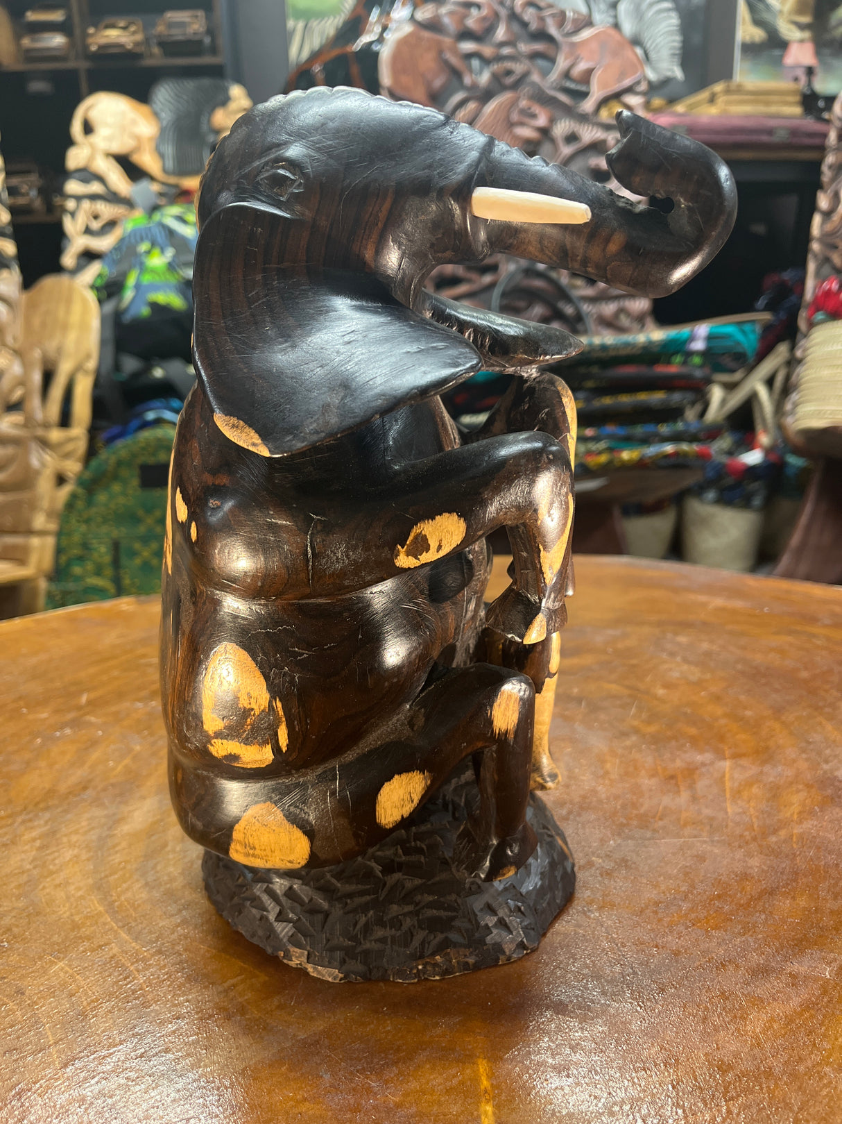 Hand Carved Happy Ebony Elephant