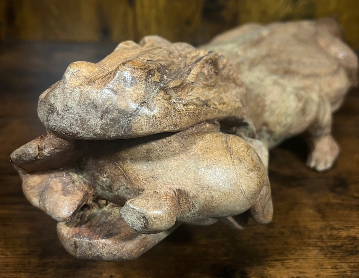 Hand Carved Mahogany Komodo Eating Prey