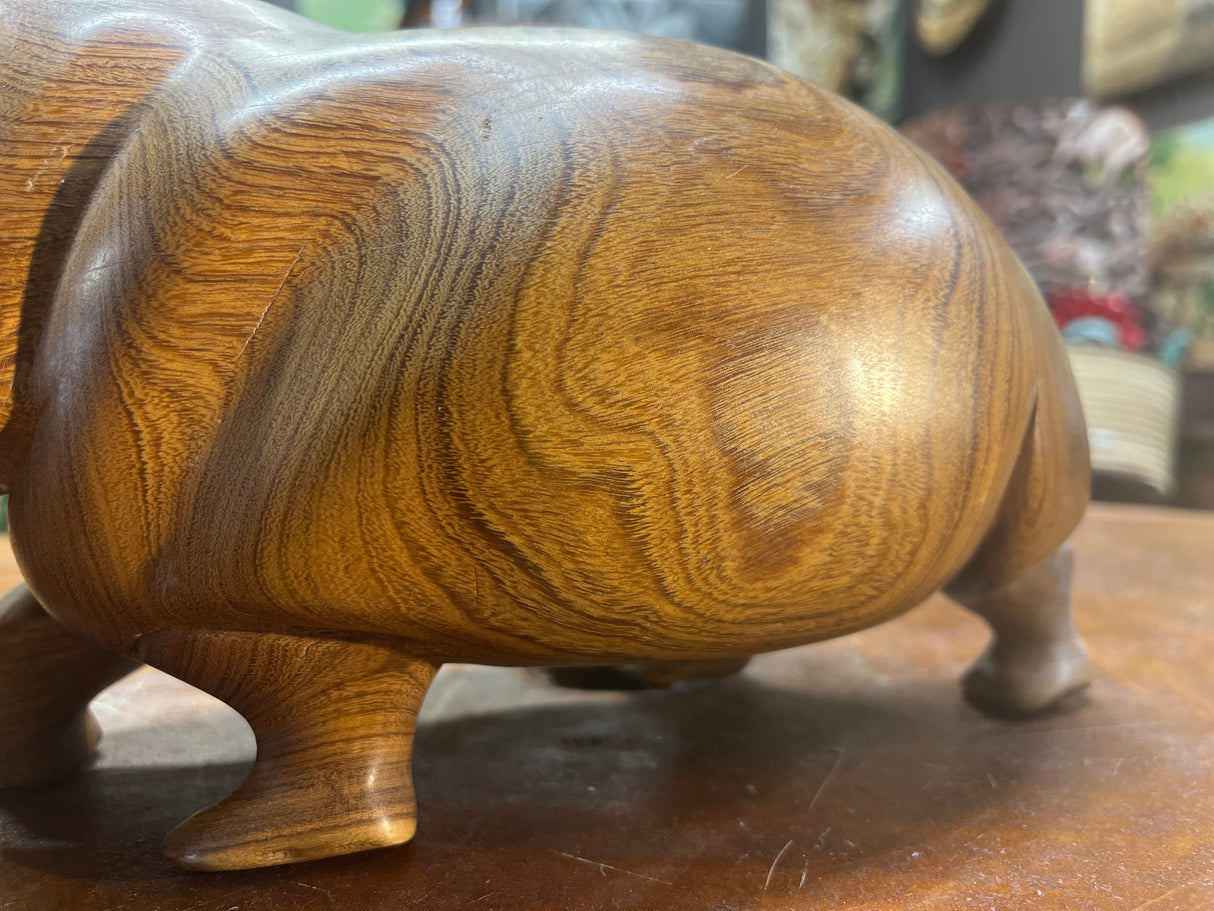 Hand Carved Wooden Hippo - Mouth Open With Teeth