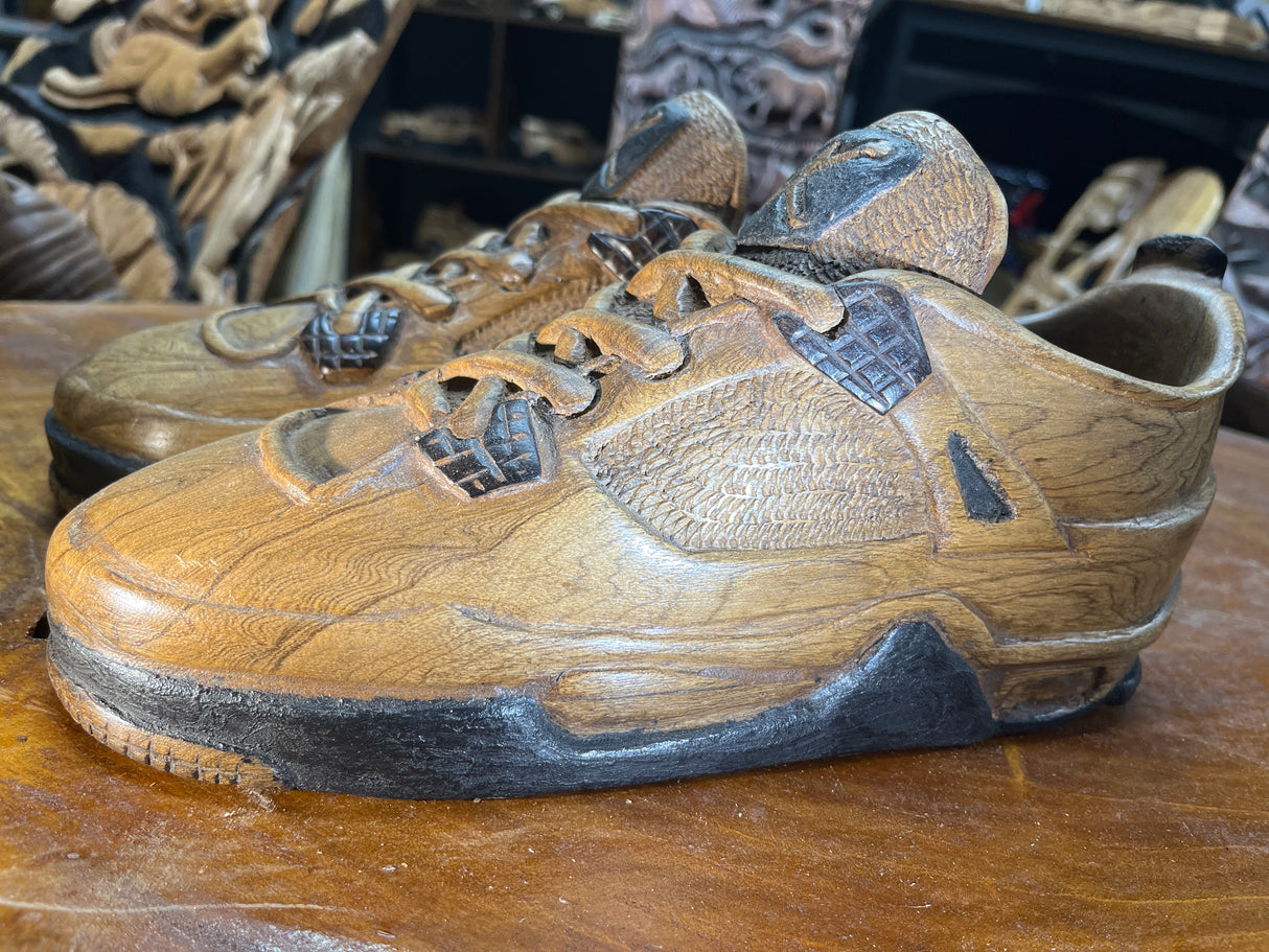 Pair of Jordan 4 V1.1 Hand Carved Mahogany Display Piece