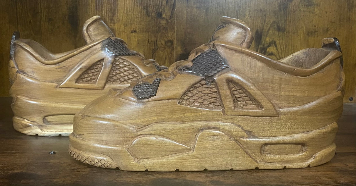 Pair of Jordan 4 V1.2 Hand Carved Mahogany Display Piece