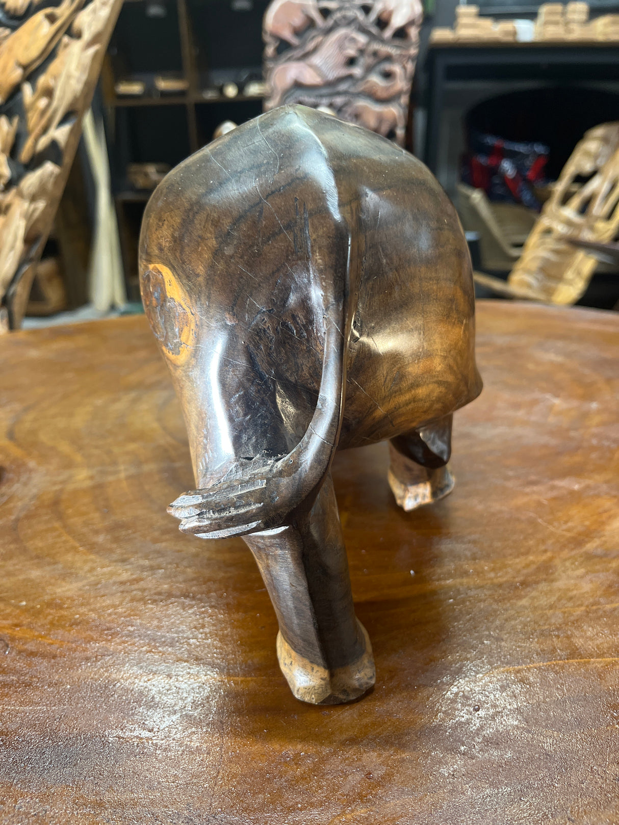 Hand carved Wooden Standing Rhino Curio (Light Brown)