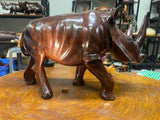 Large and heavy Hand Carved Wooden Standing Rhino Curio (Muscular Look)