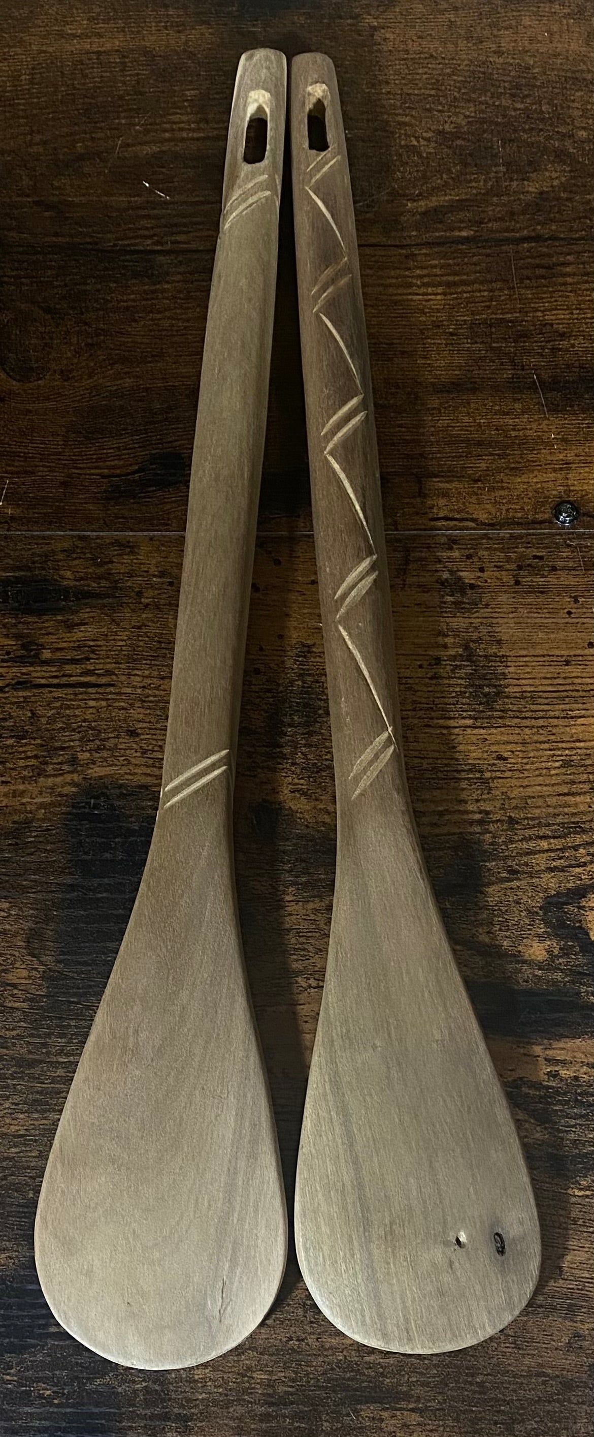 Hand Carved Flat Serving Spoons Set