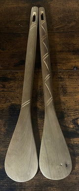 Hand Carved Flat Serving Spoons Set