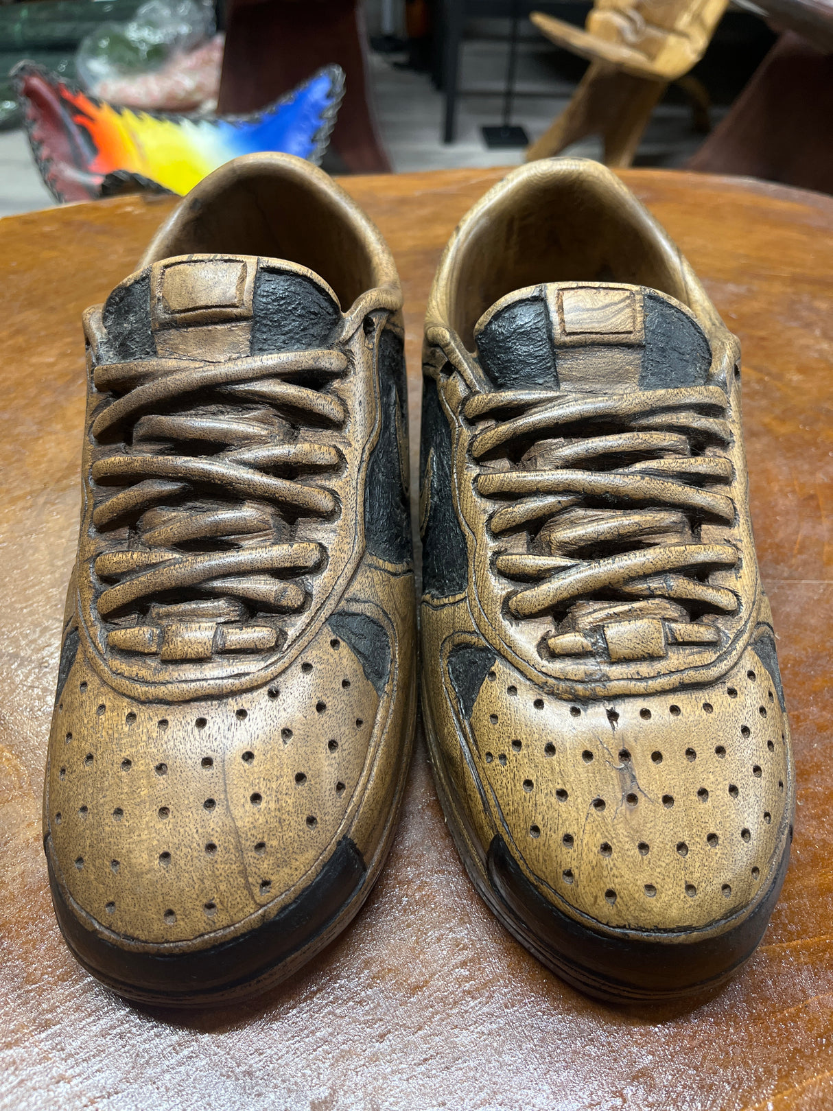 Pair of Nike Dunk Low V1.1 Hand Carved Mahogany Display Piece
