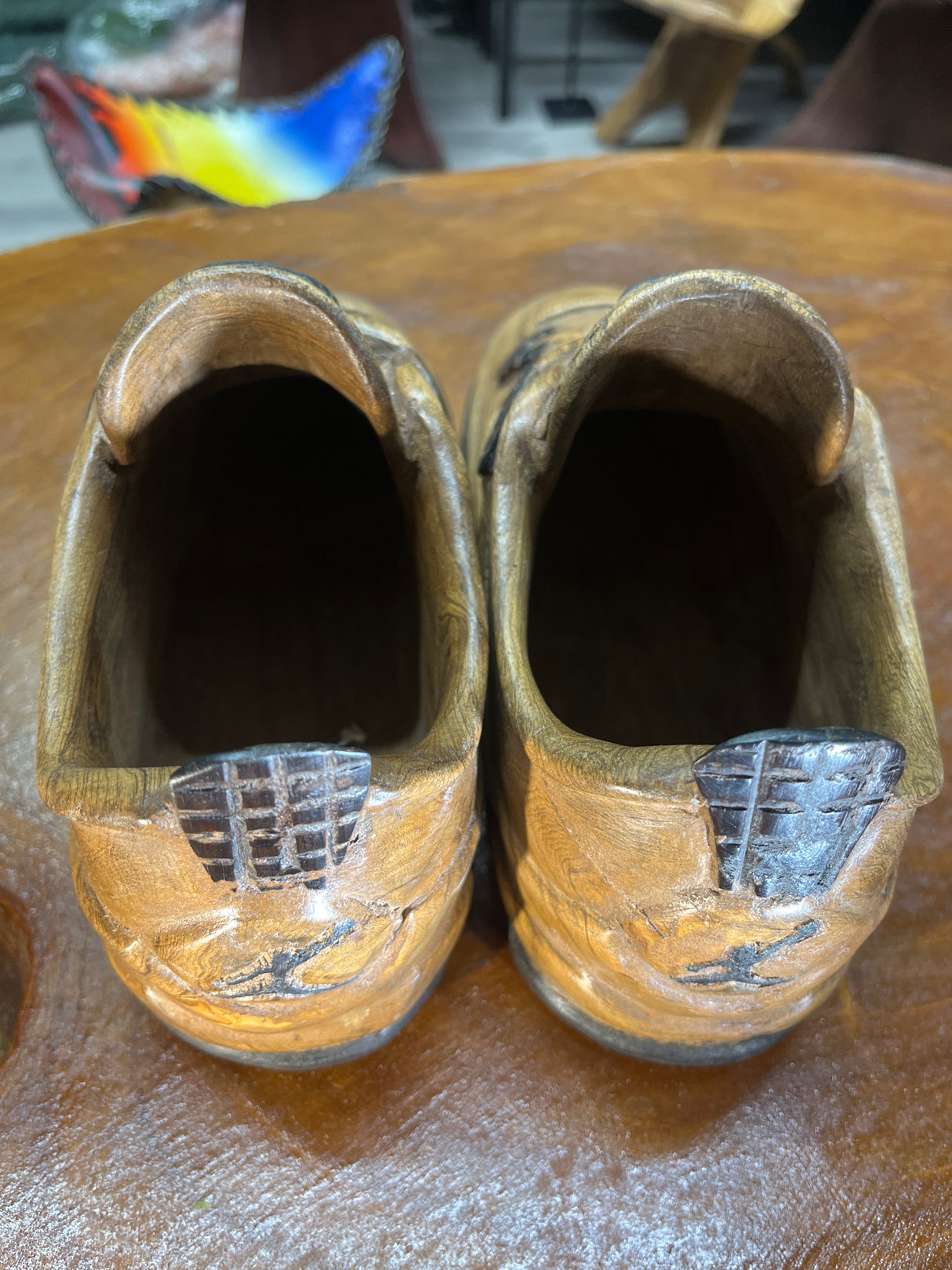 Pair of Jordan 4 V1.1 Hand Carved Mahogany Display Piece