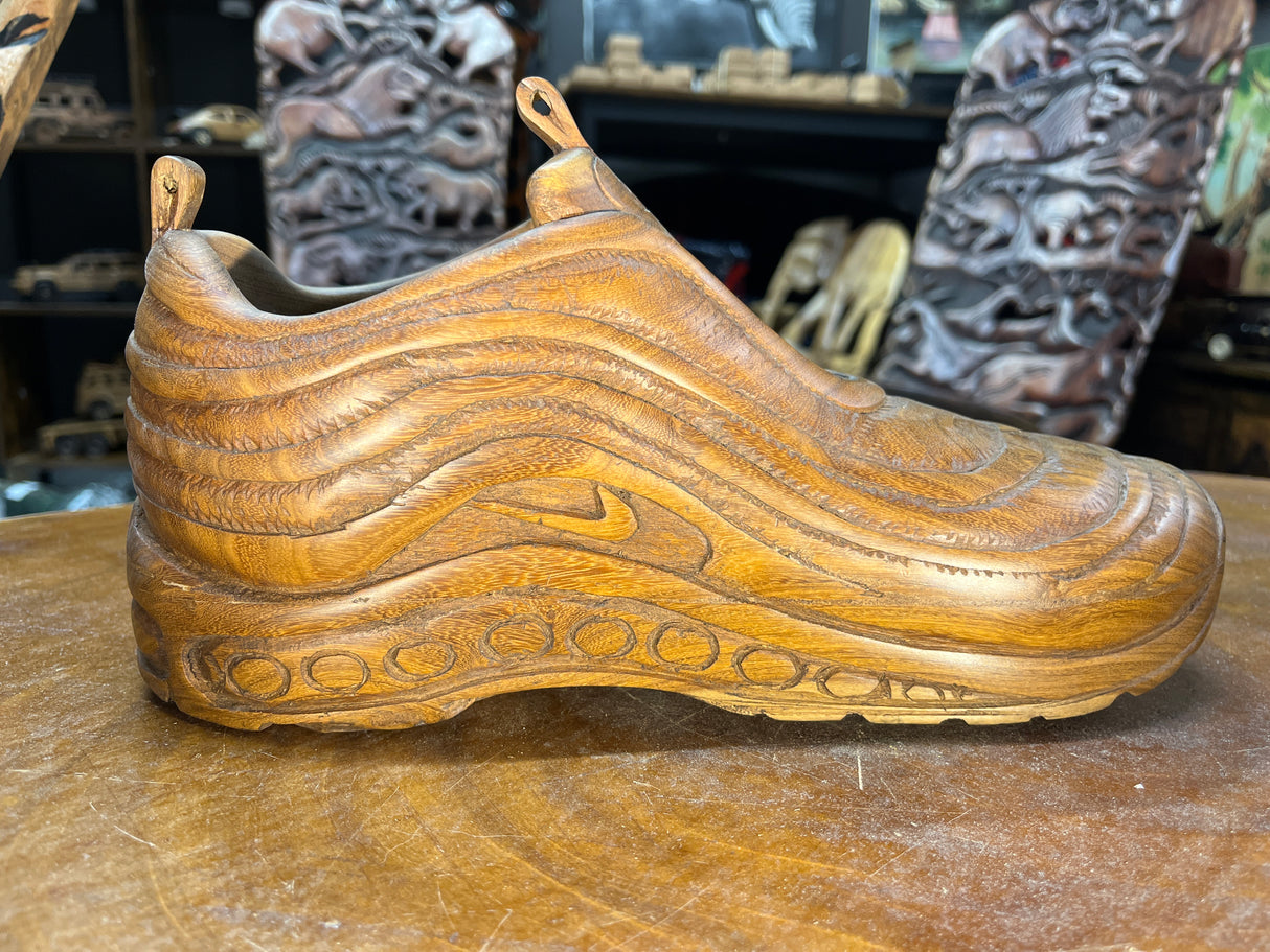 Pair of Nike Air Max 97 Ultra V1.1 Hand Carved Mahogany Display Piece
