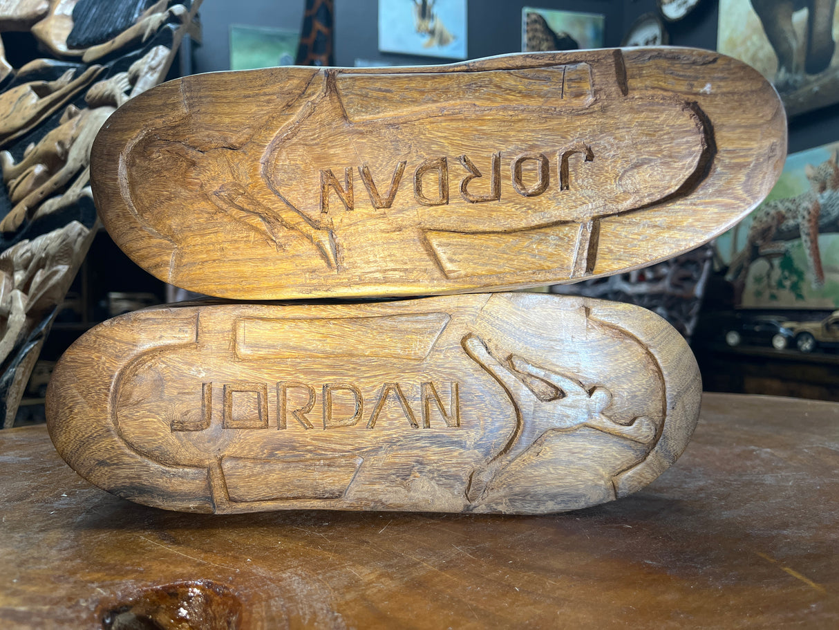 Pair of Jordan 5 V2.1 Hand Carved Mahogany Display Piece