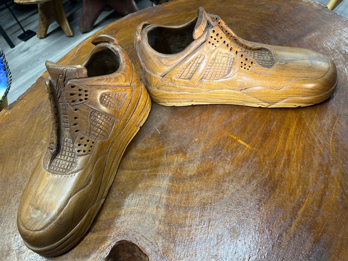 Pair of Jordan 4 V2.1 Hand Carved Mahogany Display Piece