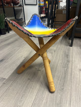 Handmade Folding Tripod Chair with an African Savannah Sunset on the Leather Seat - Tanzania