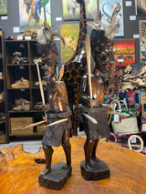 Pair of African Tribal Warriors Hand Carved in Wood