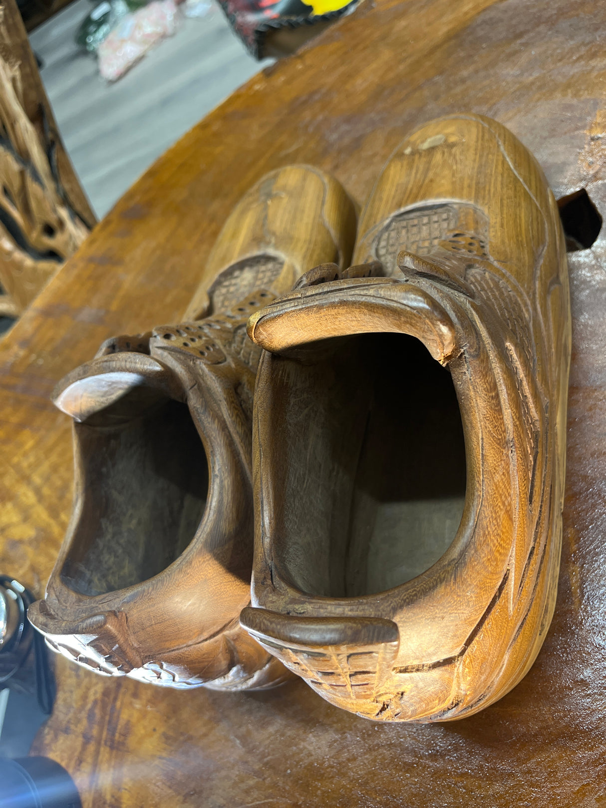 Pair of Jordan 4 V2.1 Hand Carved Mahogany Display Piece
