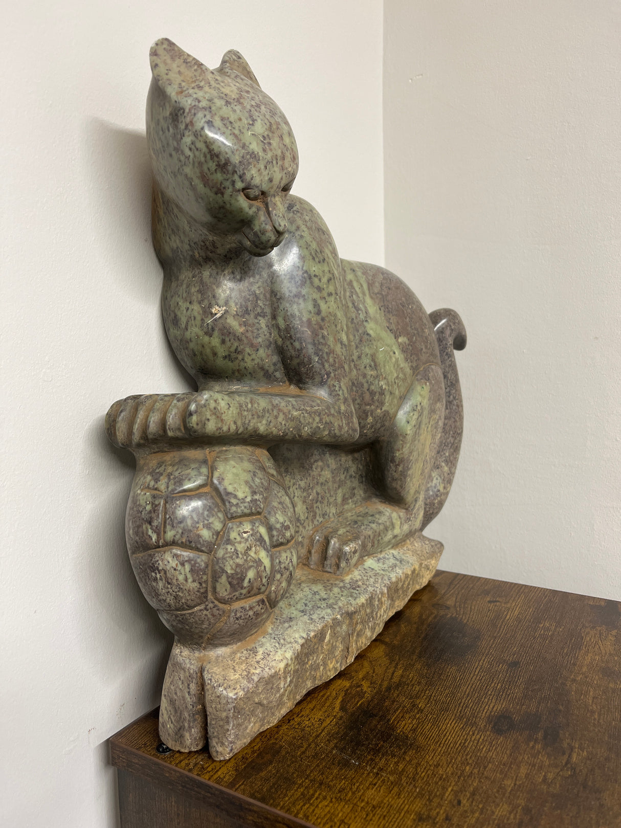 Green Stone Panther Playing with a Football