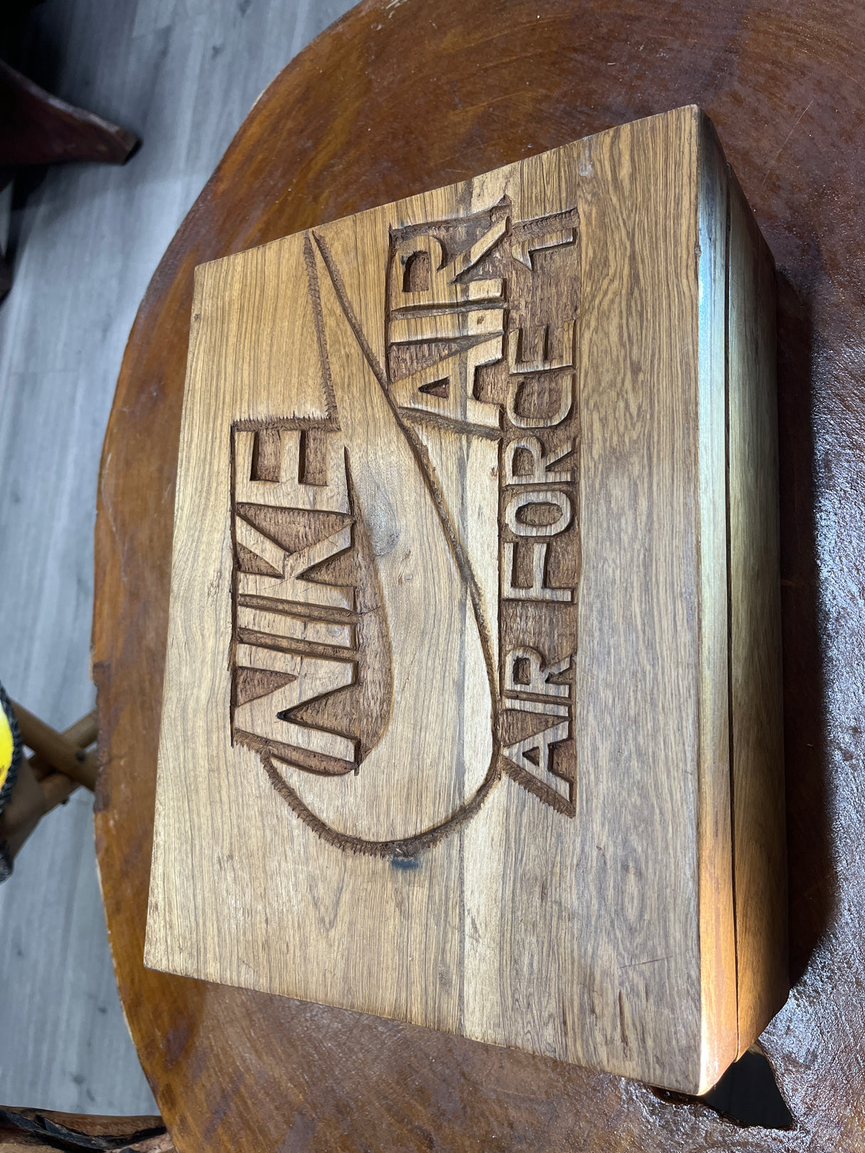 Pair of Nike Air Force One Low with Wooden Box V1.1 Hand Carved Mahogany Display Piece