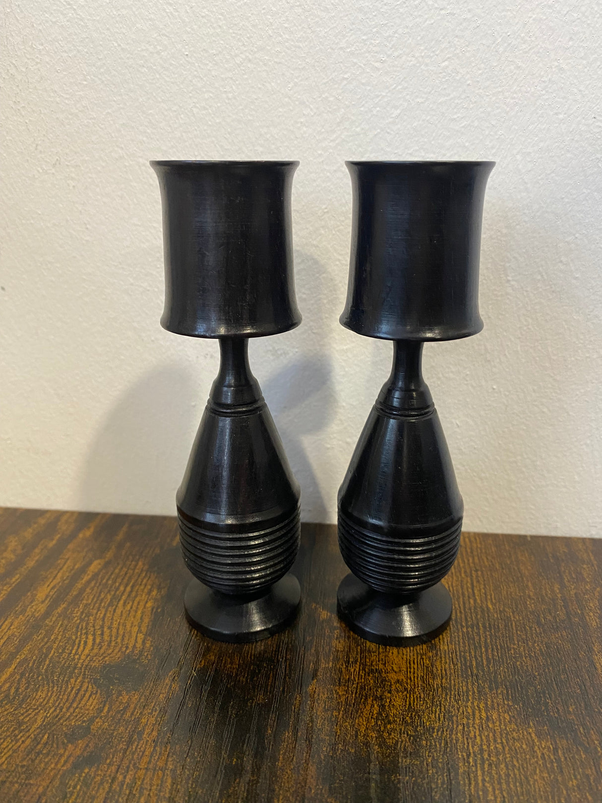 Pair of Handmade Ebony Candle Holders