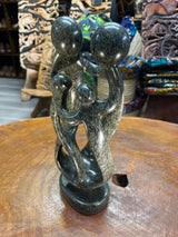 Hand Carved Stunning Green Stone Abstract Sculpture - Parents and Two Children (Wide)