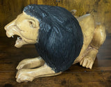 Hand Carved Resting Lion with a Warning Growl