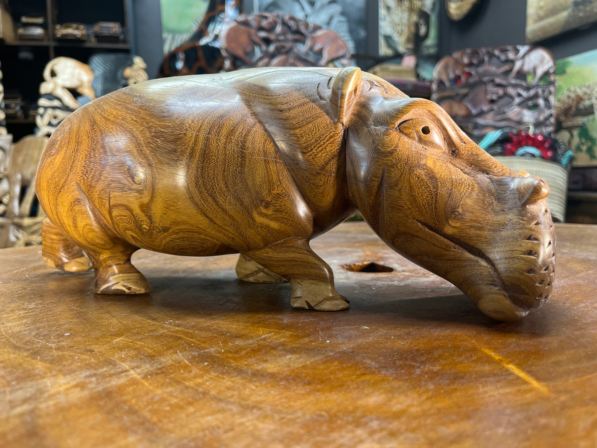 Hand Carved Wooden Hippo