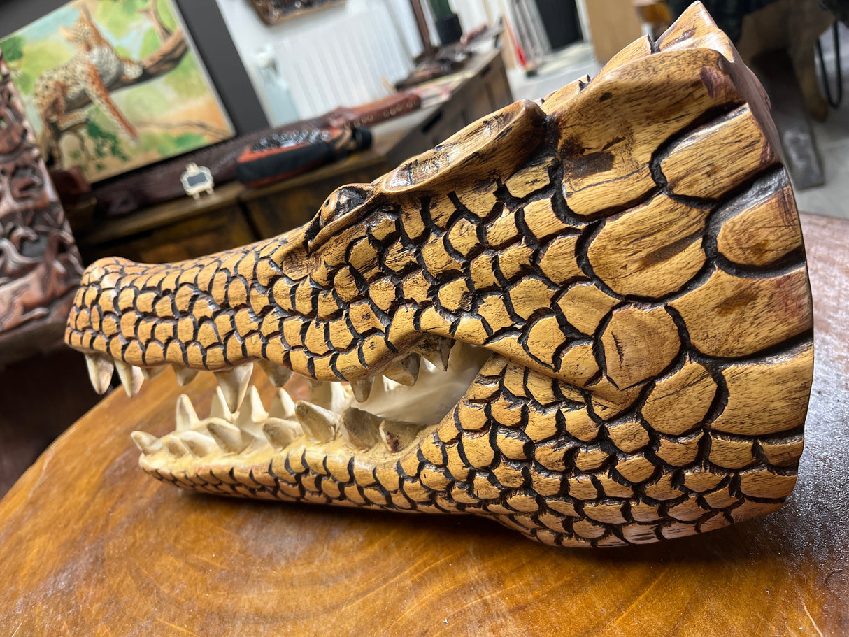 Stunning Lifelike Crocodile Head Wooden Curio