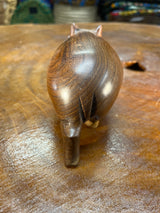 Small Hand Carved Brown Grained Wood Hippo - Mouth Closed