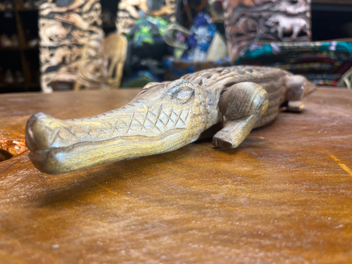 Hand Carved Intricate Wooden Crocodile