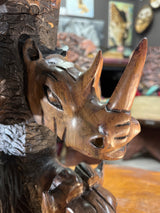 Hand Carved ‘Big 5’ On a Tree Trunk Ornament - Elephant, Leopard, Rhino, Lion, Buffalo