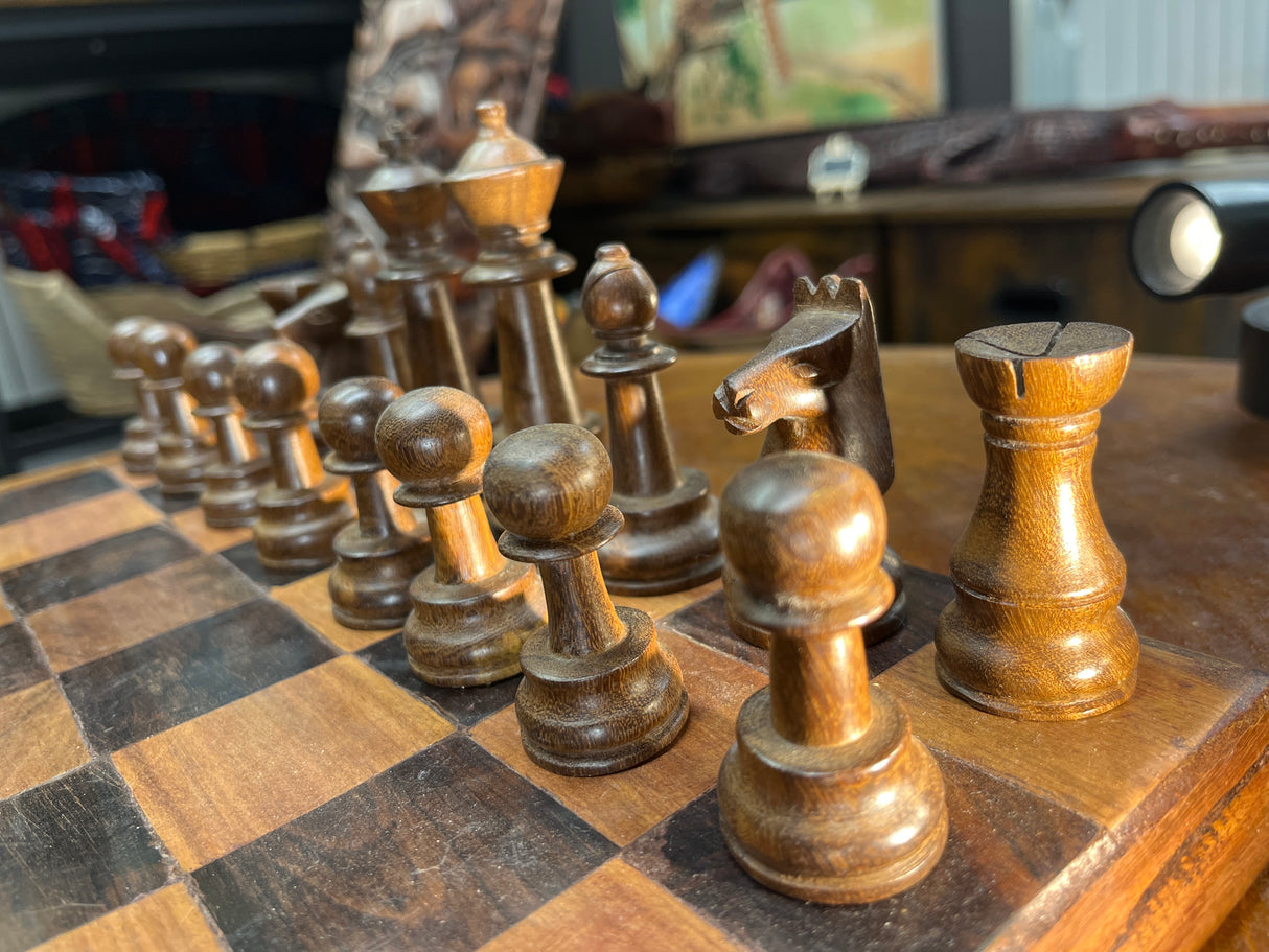 Handmade Chess Board with Ebony and Mahogany Pieces