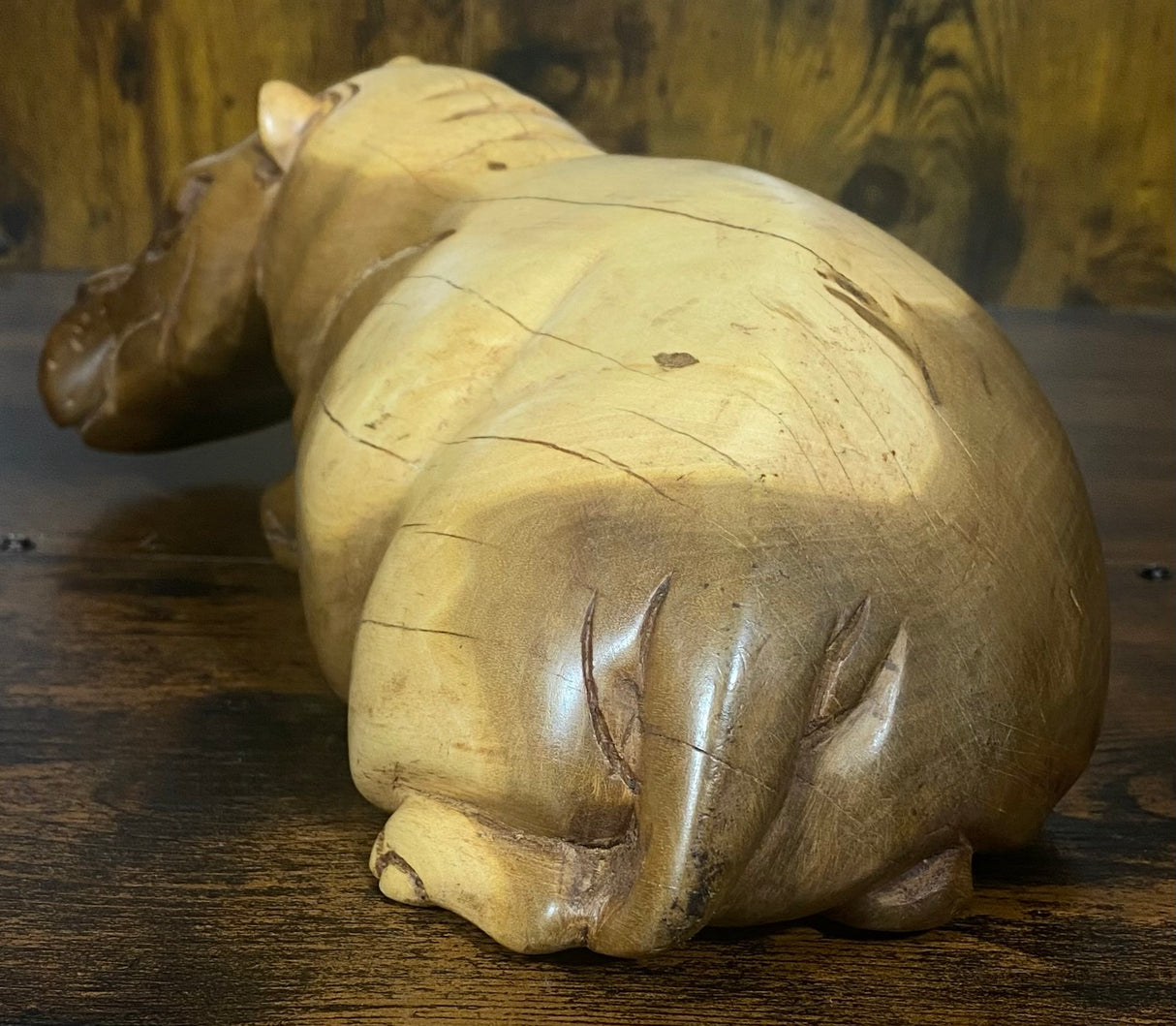 Large Hand Carved Mahogany Resting Hippo