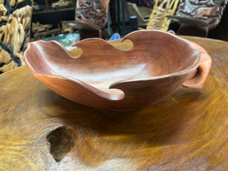 Medium Size Handmade Red Wooden Leaf Salad and Serving Dish